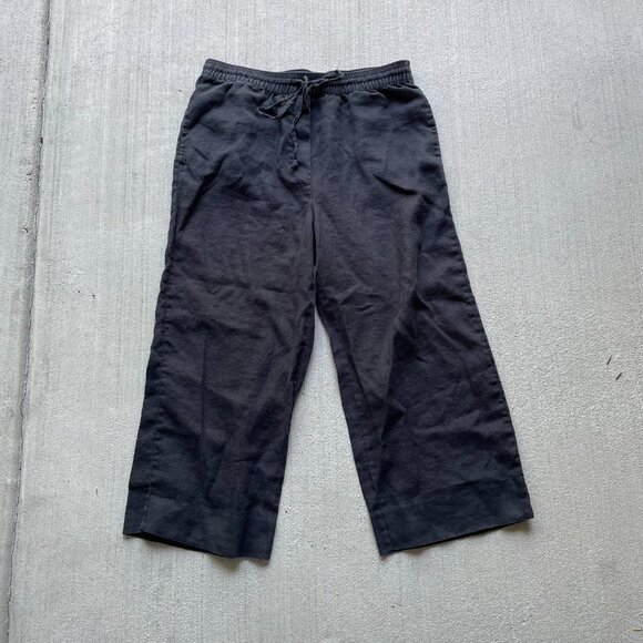 DKNY drawstring black linen cropped pant size M - Picture 2 of 4